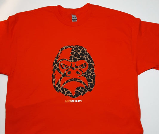 Apollo - Orange and Leopard Skin Print Gato- T-Shirt